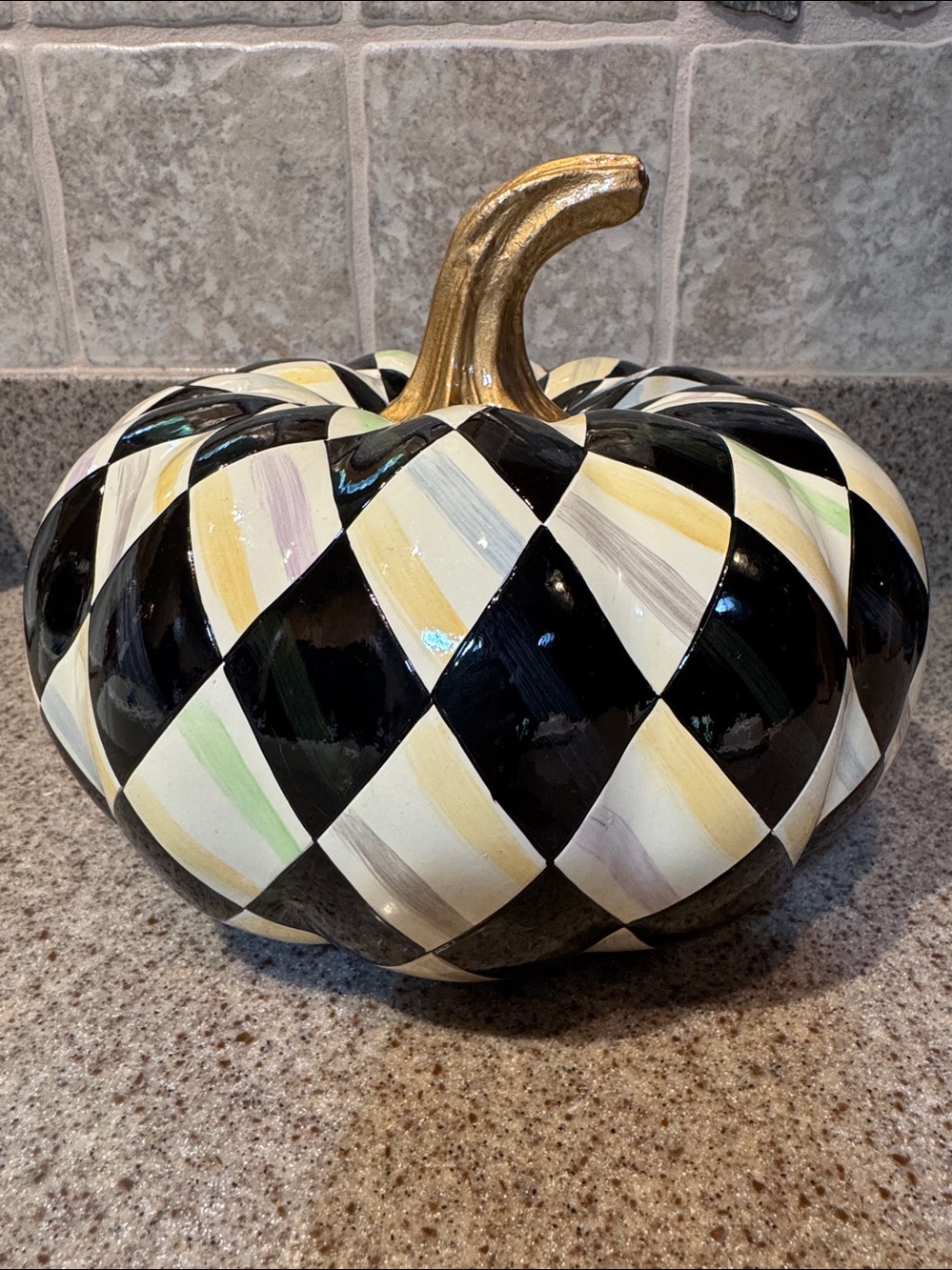 MACKENZIE-CHILDS Courtly Harlequin Black & Cream Pumpkin NWOB